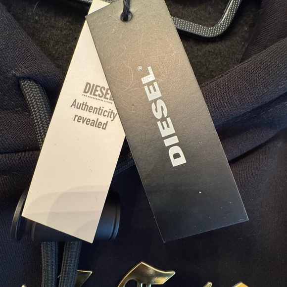 DIESEL Hooded  D-OXI-A1 Sweater Dress Size Small  Black With Bold Gold Logo NWT! - Picture 12 of 14